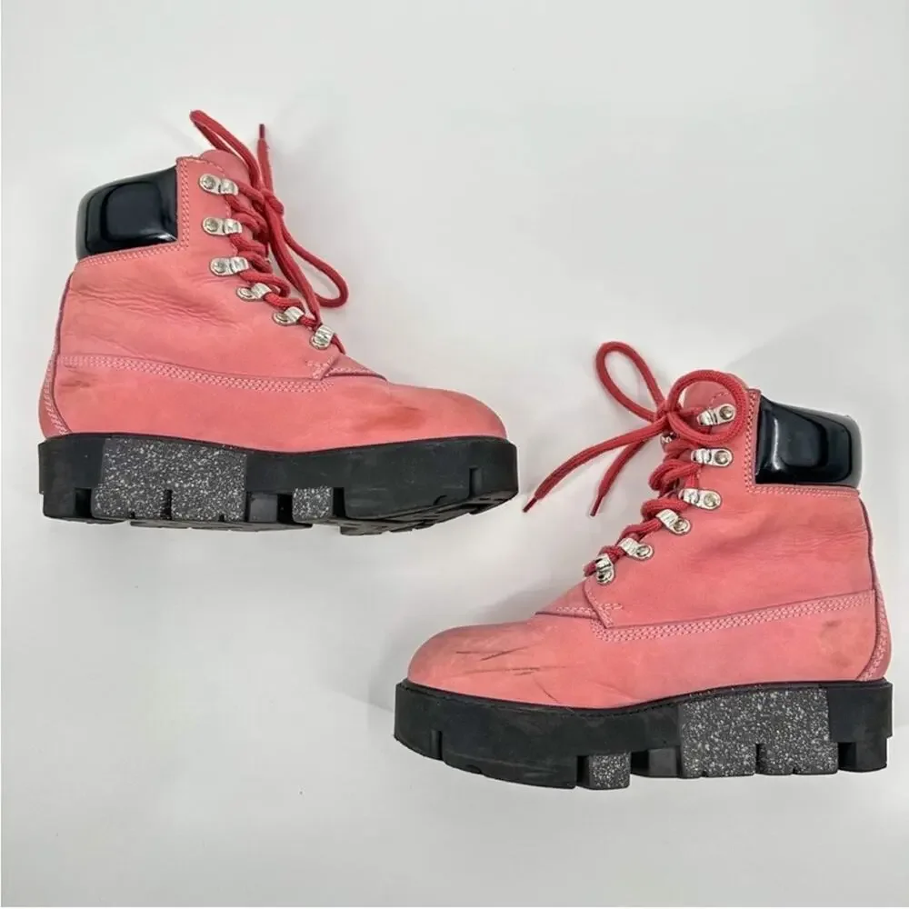 Acne Studios Telde Pink Calfskin Chunky Platform Hiking Lug Boots 35